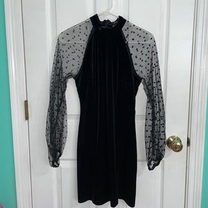 Black Velvet Mesh Sleeved Dress